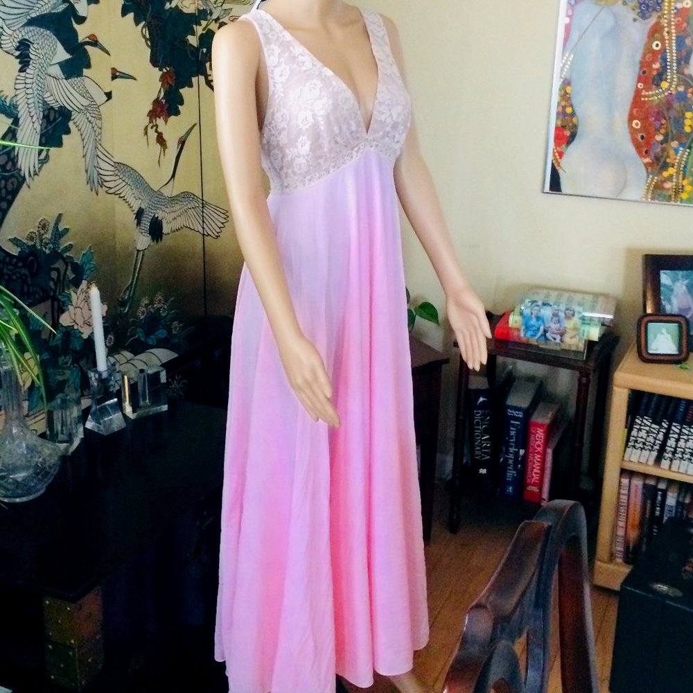 Vintage Lace & Nylon Nightgown, Sz Med